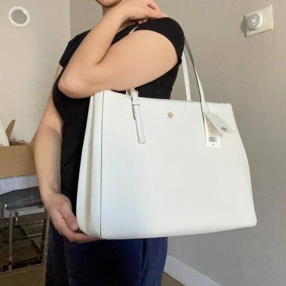 New , tory burch Emerson large double sip tote shoulder bag 134837 ivory - Picture 15 of 17